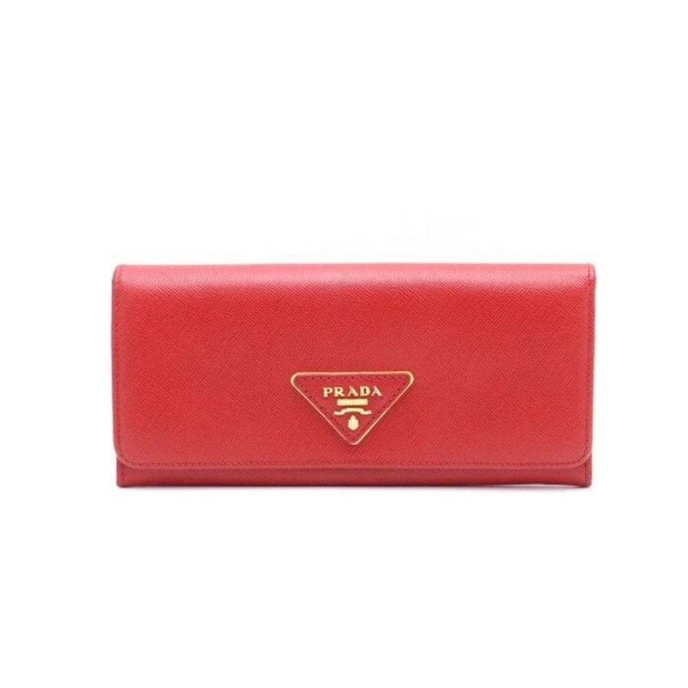 Prada Milano Red Saffiano Lux Leather Logo Flap Continental Wallet